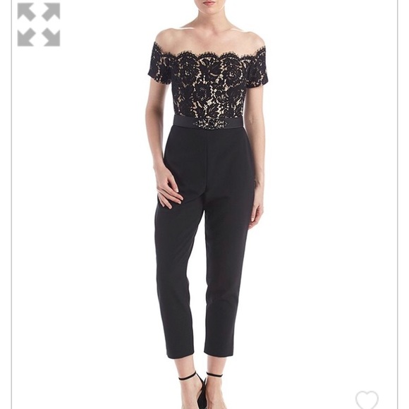 Eliza J Other - Eliza J Lace Bodice Off the Shoulder Jumpsuit Sz 4